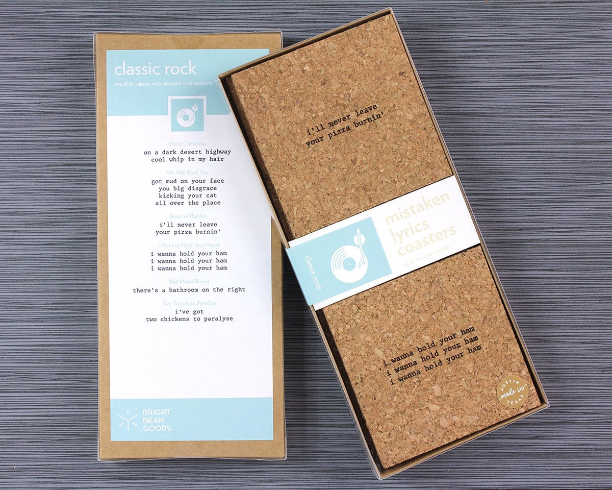 Classic rock mistaken lyrics coasters in box