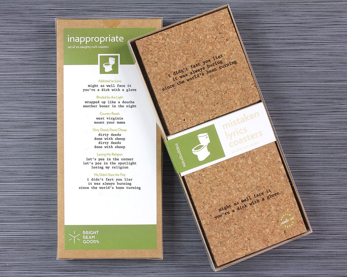 Inappropriate mistaken lyrics coasters in box