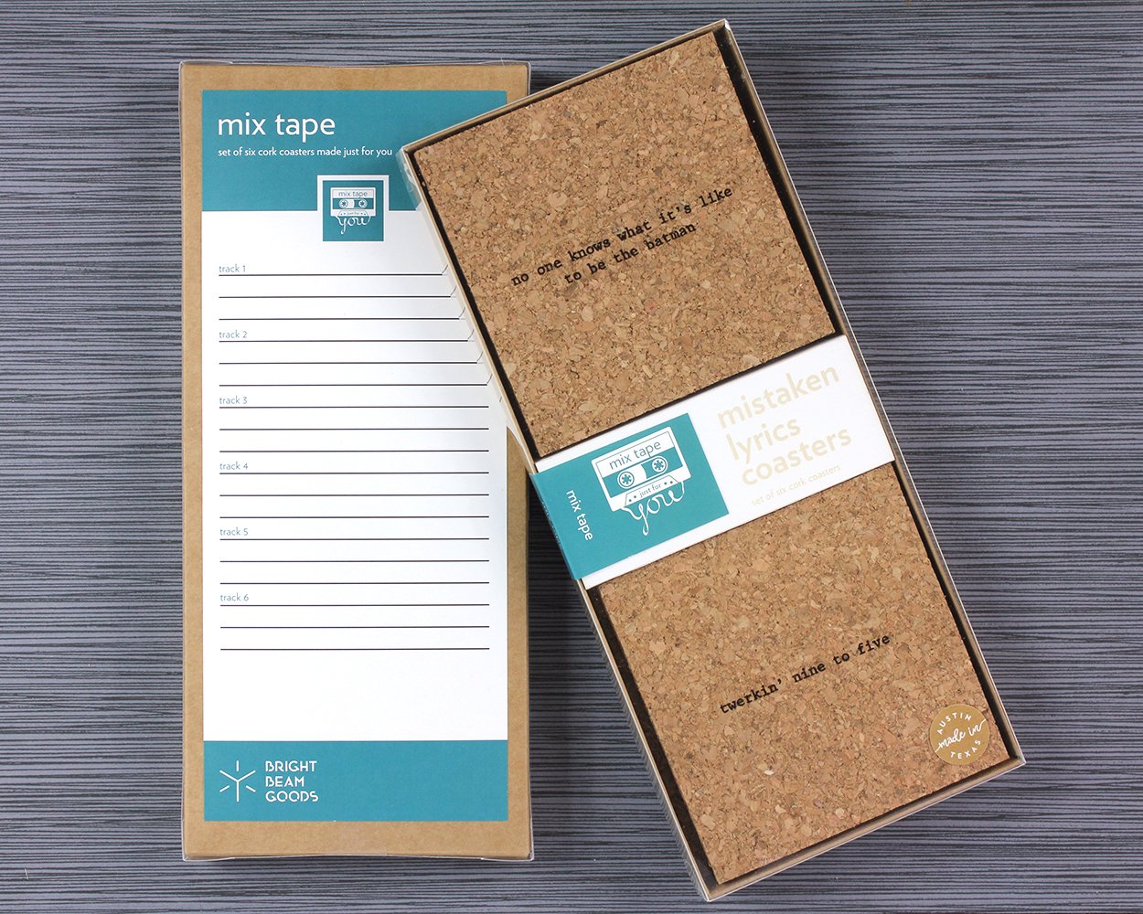 Mix-tape mistaken lyrics coasters in box