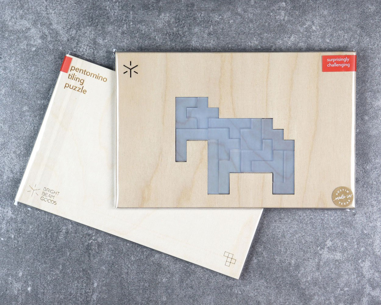 Elephant pentomino puzzle in packaging